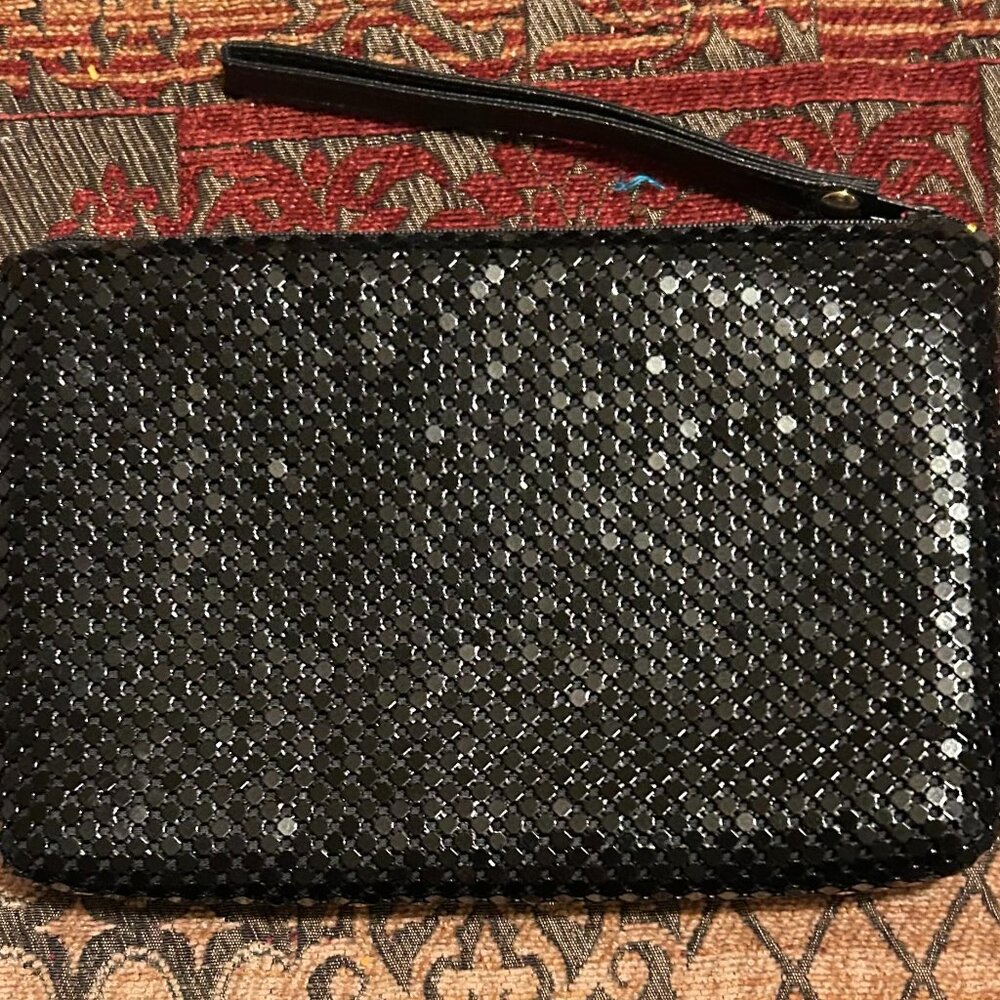 A Vintage, Brand New Black Chain Mail Clutch with Leather Wrist Holder and Zipp